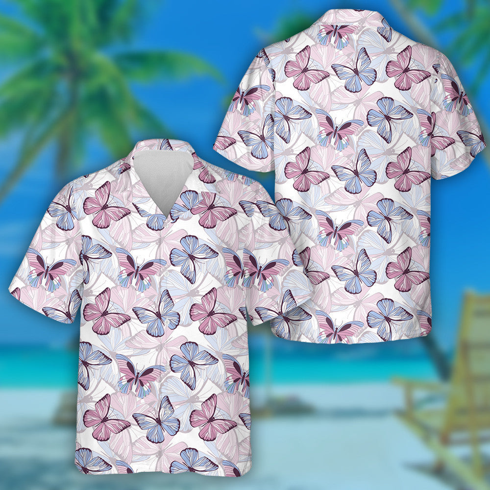 Beautiful Trendy Butterflies In Pastel Colors Hawaiian Shirt, Hawaiian For Gift