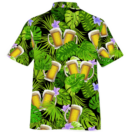 Green Palm Leave And Beer Watercolor Design Hawaiian Shirt, Hawaiian Shirt Gift, Christmas Gift