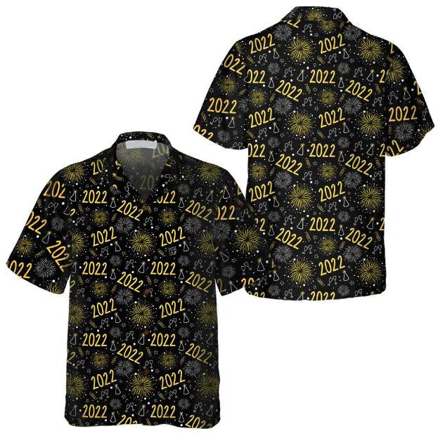 2022 New Year Golden Firework Hawaiian Shirt, Hawaiian Shirt Gift, Christmas Gift