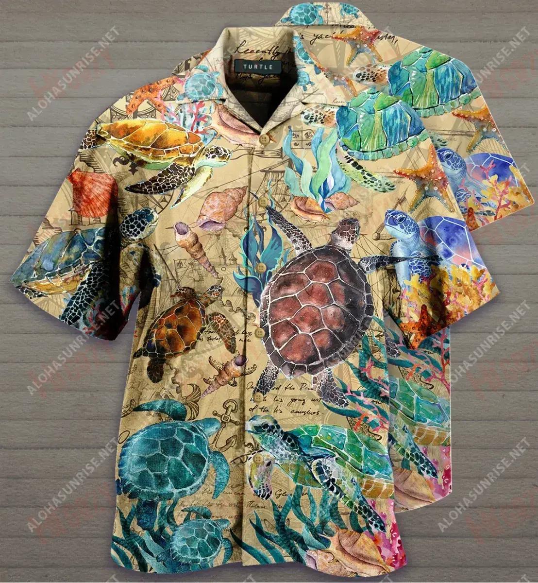 Turtar Faoin Aigéan Unisex Léine Gearr Haváís Samhraidh Aloha Shirt Léine Oirbheartaíochta Haváís Léinte haváíais d'Fhir, Bronntanas Léine Haváís, Bronntanas Nollag