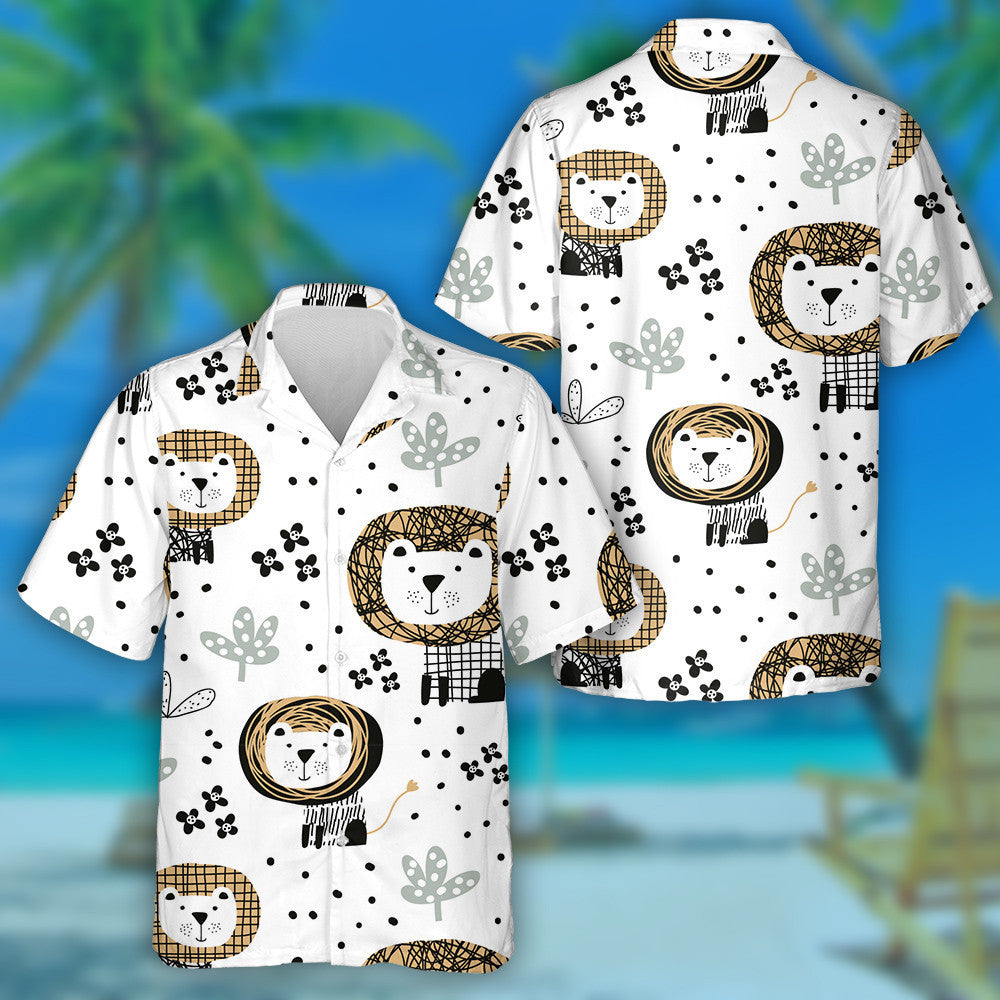 Simple Background With Lion Leaf And Flower Hawaiian Shirt, Hawaiian Shirt Gift, Christmas Gift