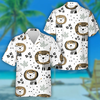Simple Background With Lion Leaf And Flower Hawaiian Shirt, Hawaiian Shirt Gift, Christmas Gift