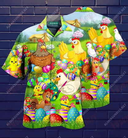 Chicken Easter Eggs Short Sleeve Shirt Vacation Aloha Shirt Custom Hawaiian Shirts Hawaiian Shirt Pattern_Hawaiian Shirt Gift, Christmas Gift