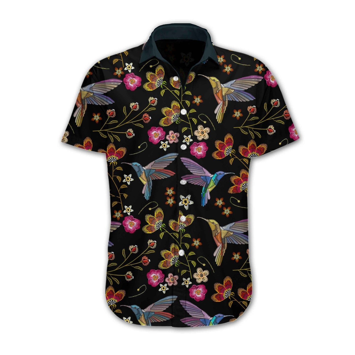 Night Hummingbird Embroidery The Blooming Season Design Hawaiian Shirt, Hawaiian Shirt Gift, Christmas Gift
