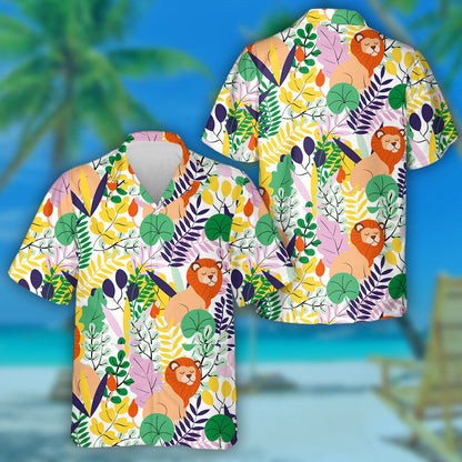Sleeping Lions Tropical Palnt Jungle Botanical Hawaiian Shirt, Hawaiian Shirt Gift, Christmas Gift