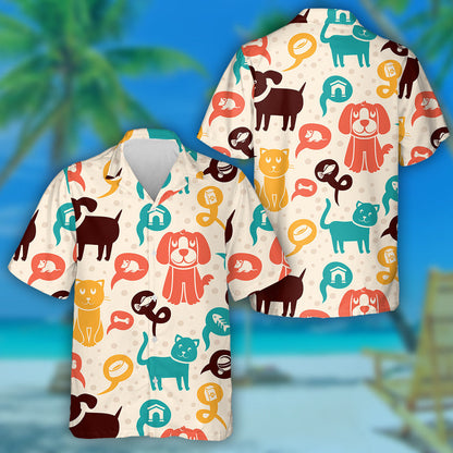 Cartoon With Dream Of Funny Cats And Dogs Hawaiian Shirt, Hawaiian Shirt Gift, Christmas Gift