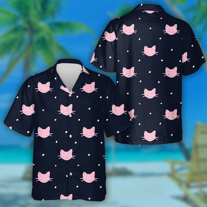 Hand Drawn Pink Cats Head And Snow Hawaiian Shirt, Hawaiian Shirt Gift, Christmas Gift