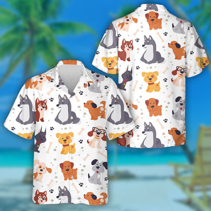 Little Dog Characters With Bone Isolated Background Hawaiian Shirt, Hawaiian Shirt Gift, Christmas Gift
