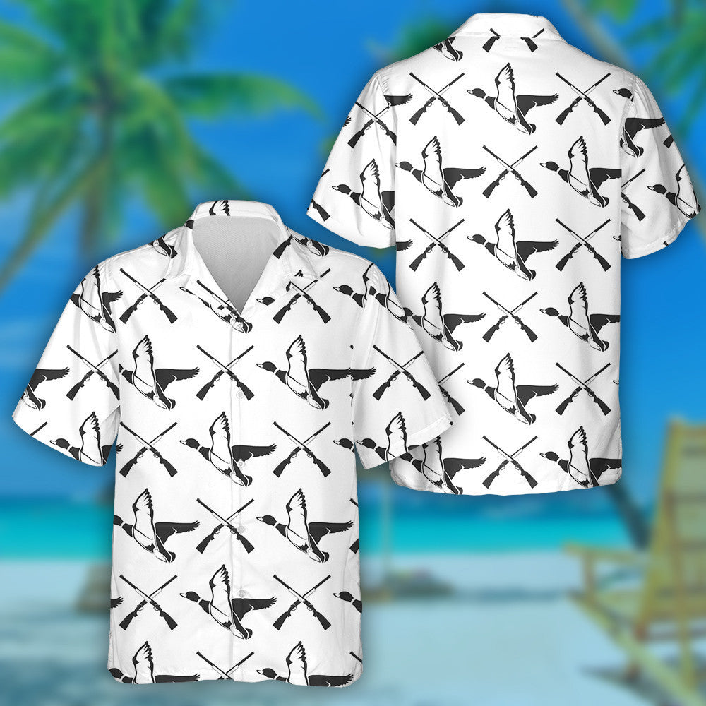 Hand Drawn Hunting With Guns And Ducks Hawaiian Shirt, Hawaiian Shirt Gift, Christmas Gift