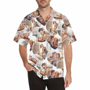 Custom Photo Seamless Heart Men's All Over Print Hawaiian Shirt, Hawaiian Shirt Gift, Christmas Gift