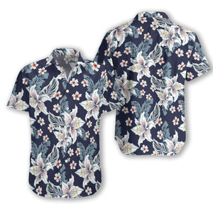 White Floral Flower 02 Design Hawaiian Shirt, Hwaiian For Gift