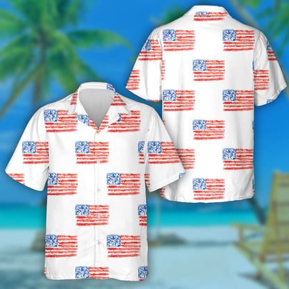 Ideal Sketch Watercolor USA Flags Pattern Hawaiian Shirt, Hawaiian Shirt Gift, Christmas Gift