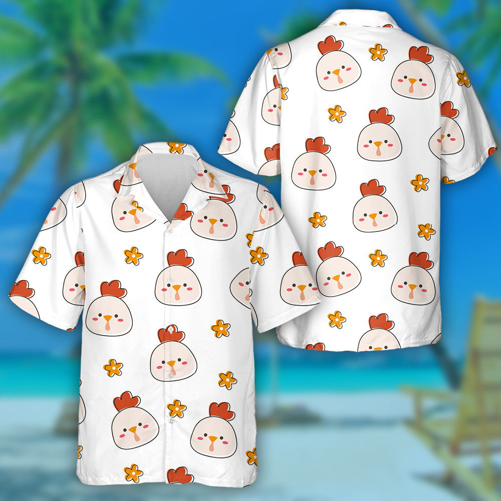 Cute Cartoon Chicken Head With Flower Hawaiian Shirt,Hawaiian Shirt Gift, Christmas Gift