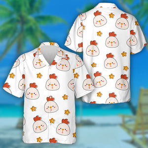Cute Cartoon Chicken Head With Flower Hawaiian Shirt,Hawaiian Shirt Gift, Christmas Gift