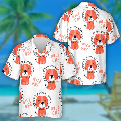 Smiling Pink Lion With Text Wild One Hawaiian Shirt, Hawaiian Shirt Gift, Christmas Gift