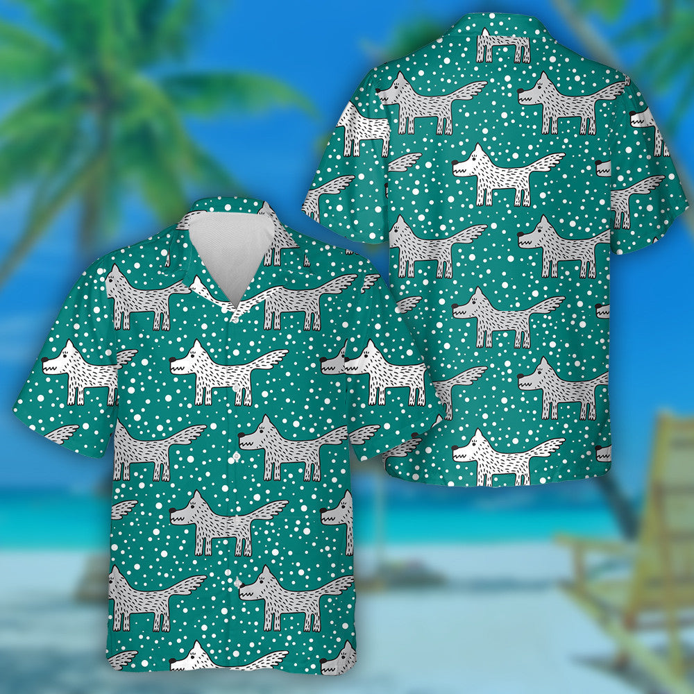 Grey And White Wolf On Dark Turquoise Hawaiian Shirt, Hawaiian Shirt Gift, Christmas Gift