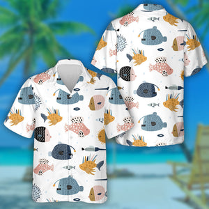 Sea World Cartoon Pattern With Creative And Colorful Fishes Hawaiian Shirt, Hawaiian Shirt Gift, Christmas Gift