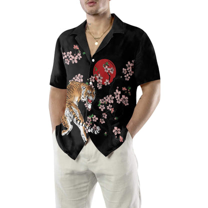 Red Sun Japanese Tiger Sakura Design Hawaiian Shirt,Hawaiian Shirt Gift, Christmas Gift