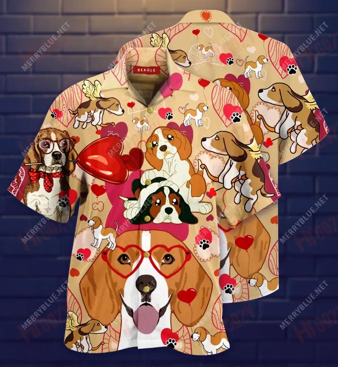 Beagle Happy Valentine'S Day Short Sleeve Shirt Vacation Short Sleeve Hawaiian Crazy Shirts Hawaiian Shirt Pattern,Hawaiian Shirt Gift, Christmas Gift