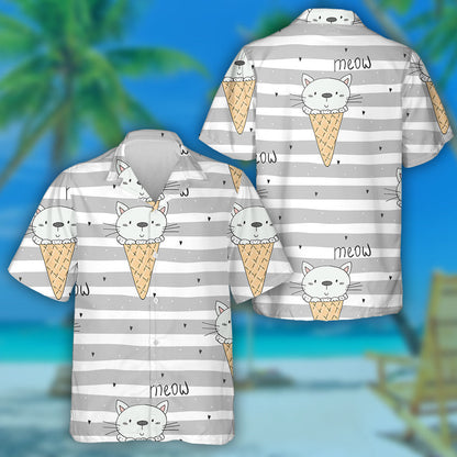 Ice Cream With Cute Grey Cat Hawaiian Shirt, Hawaiian For Gift