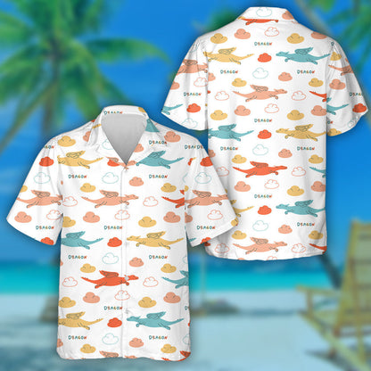 Colored Dragons And Clouds With Lettering Hawaiian Shirt, Hawaiian For Gift