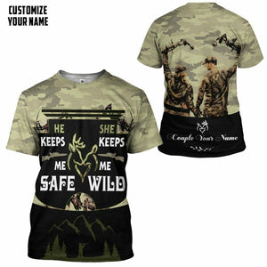 3D He Keeps Me Safe She Keeps Me Wild Custom Name Text Tshirt Hoodie Apparel