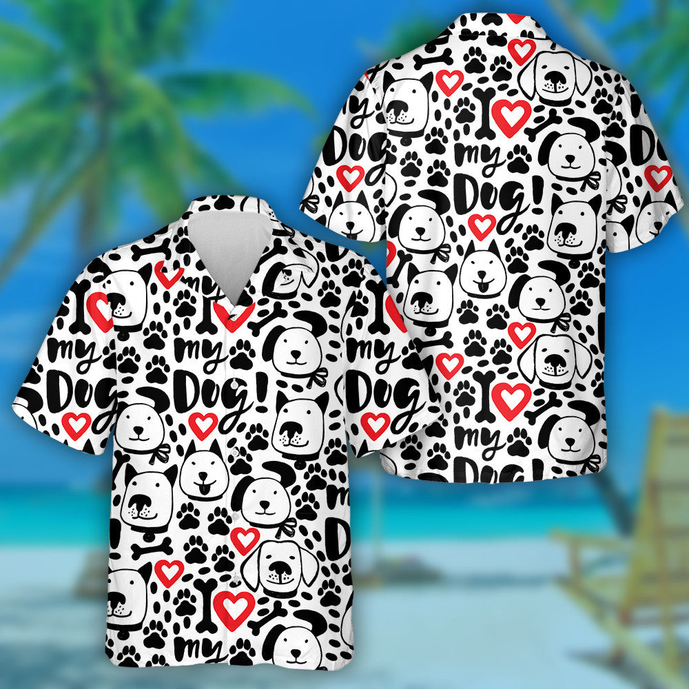 Grá Mo Chroí Madra Agus Aghaidheanna Greannmhar Madra Léine Haváís, Bronntanas Léine Haváís, Bronntanas Nollag