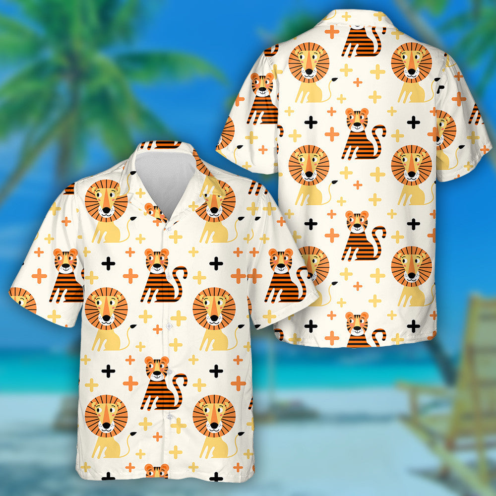 Funny Circus Lion And Tiger With Cross Hawaiian Shirt, Hawaiian Shirt Gift, Christmas Gift