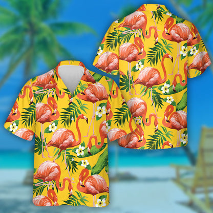 Beautiful Flamingos With Tropical Leaves And Florals Hawaiian Shirt, Hawaiian Shirt Gift, Christmas Gift