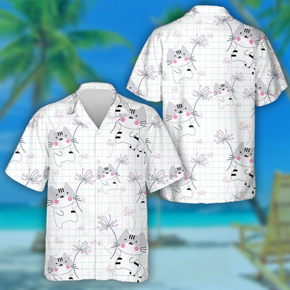 Cute Cat In The Sky With Dandelion Flower Hawaiian Shirt, Hawaiian Shirt Gift, Christmas Gift