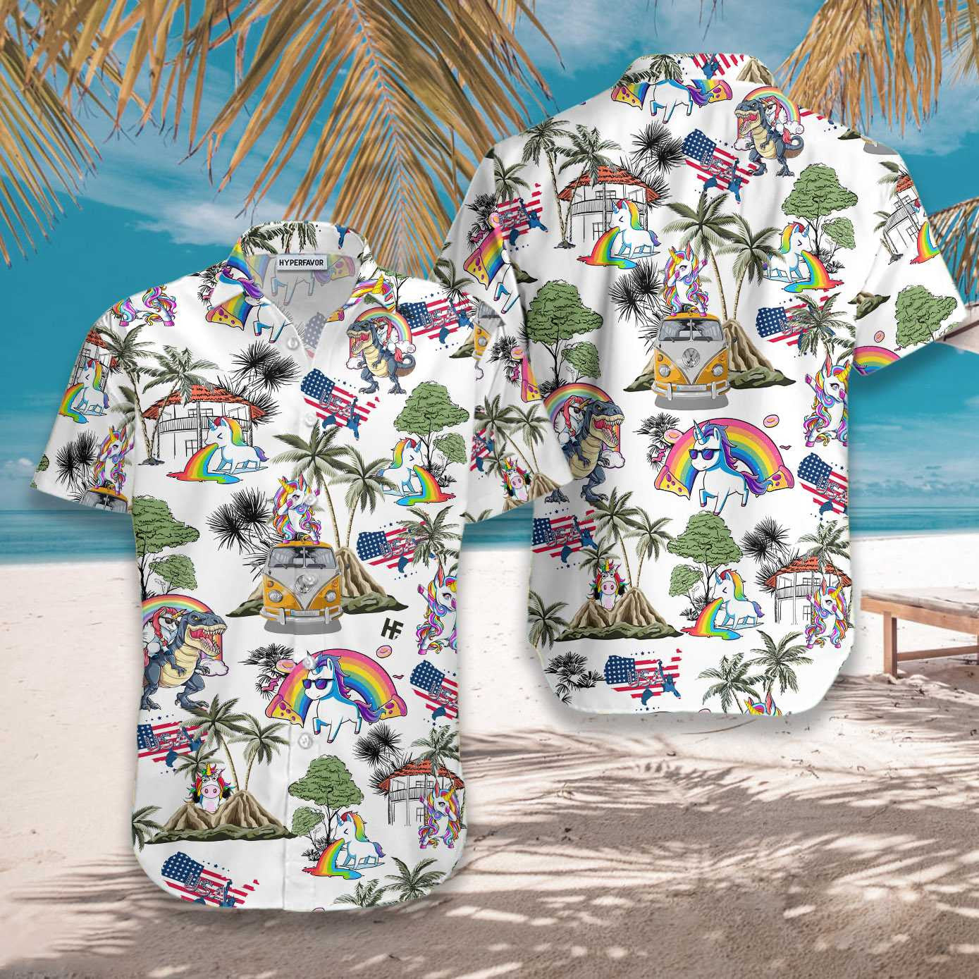 Rainbow Cool Unicorn American Flag Design Hawaiian Shirt,Hawaiian Shirt Gift, Christmas Gift