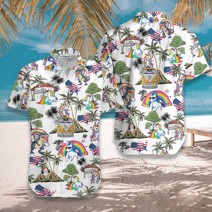 Rainbow Cool Unicorn American Flag Design Hawaiian Shirt,Hawaiian Shirt Gift, Christmas Gift