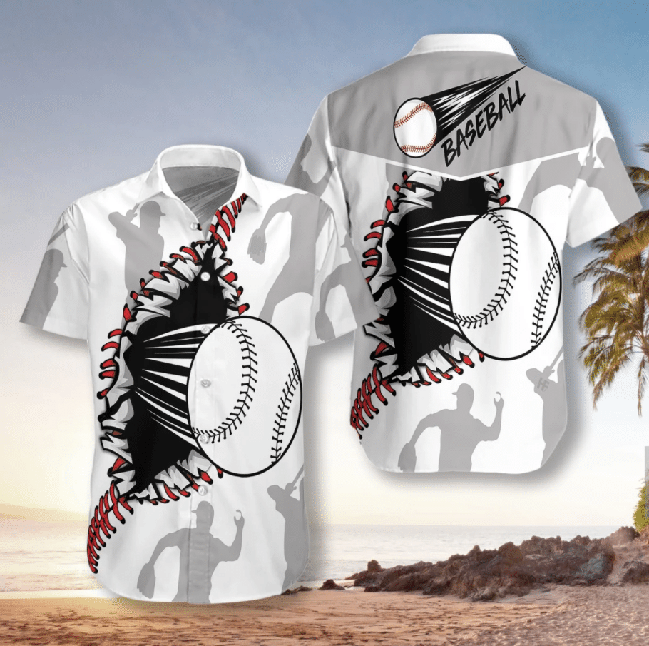 Baseball Wear Out White Pattern Hawaiian Shirt, Hawaiian For Gift