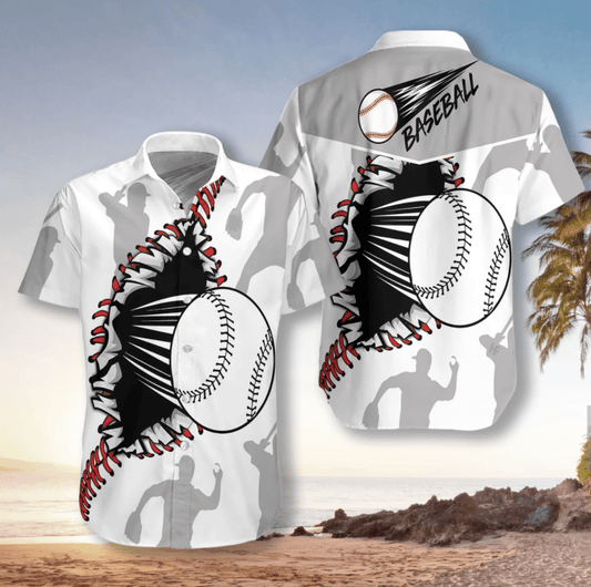 Baseball Wear Out White Pattern Hawaiian Shirt, Hawaiian For Gift