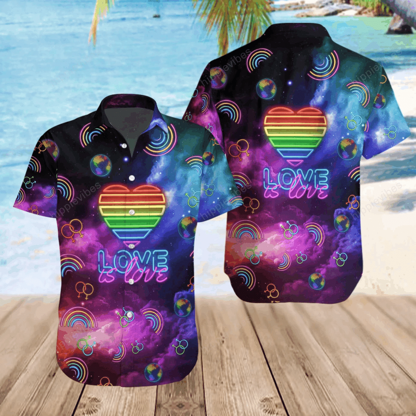 Lgbt Galaxy Love Is Love Neon Style Hawaiian Shirt, Christmas Gift
