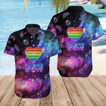 Lgbt Galaxy Love Is Love Neon Style Hawaiian Shirt, Christmas Gift