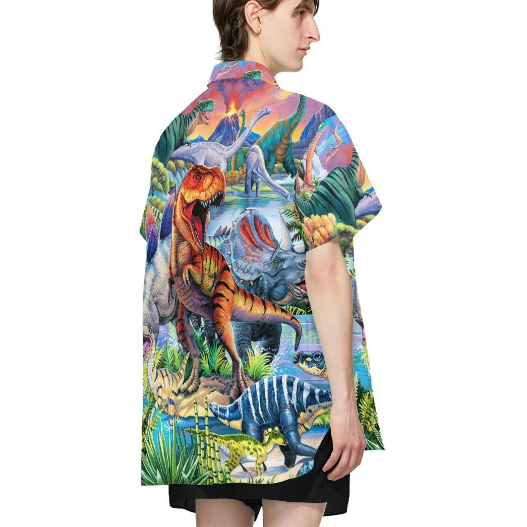 Dinosaurs World Awesome Background Design Hawaiian Shirt,Hawaiian Shirt Gift, Christmas Gift