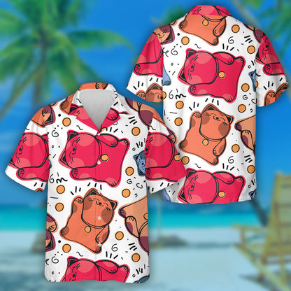 Maneki Neko Cat And Gold Dot Background Hawaiian Shirt, Hawaiian Shirt Gift, Christmas Gift