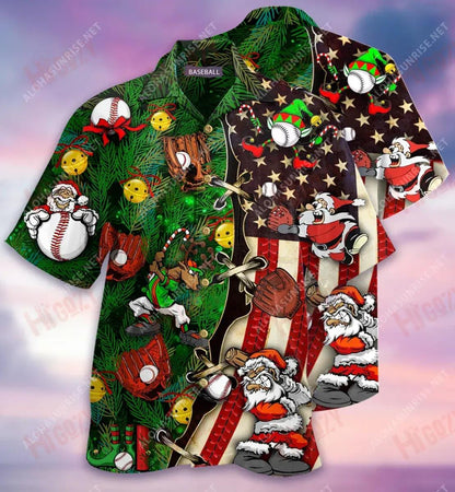 Baseball Xmas Léine Gearr Haváís Caitheamh aimsire Aloha Shirt Léinte Haváís is Fearr Léinte Haváís do Mhná, Bronntanas Léine Haváís, Bronntanas Nollag
