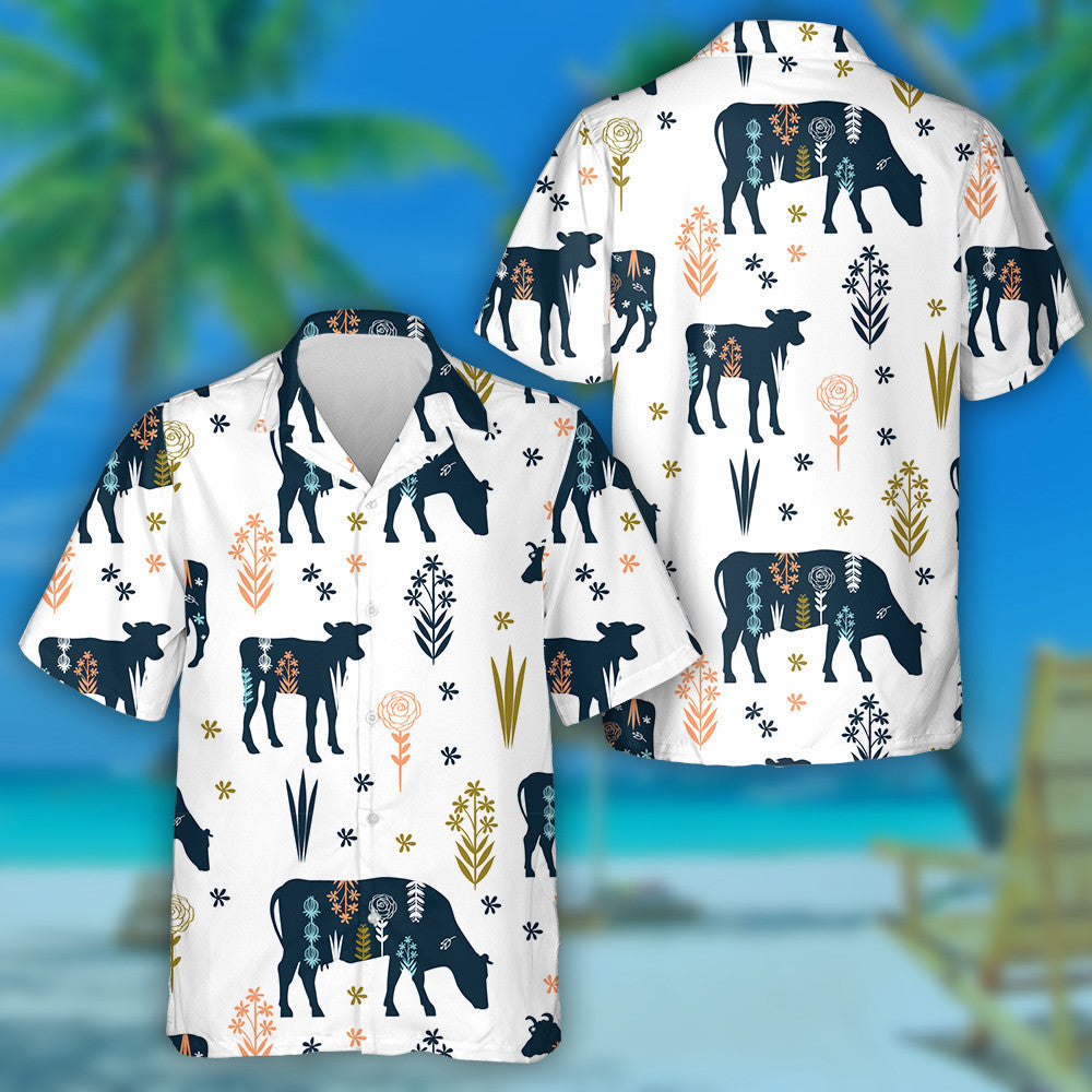 Silhouettes Of Cows Houses And Trees Hawaiian Shirt,Hawaiian Shirt Gift, Christmas Gift