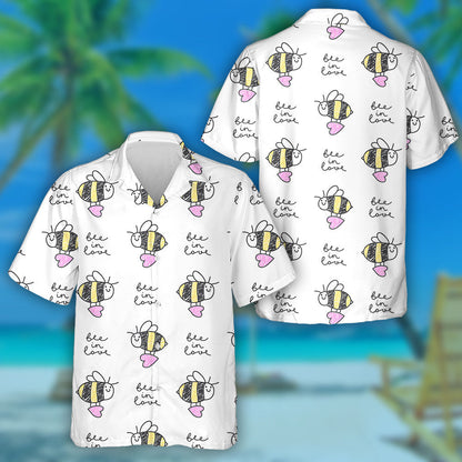 Bee In Love Hearts And Lettering Hawaiian Shirt, Hawaiian For Gift