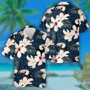 Toucans Hibiscus Flowers And Palm Leaves On Leopard Skin Hawaiian Shirt, Hawaiian Shirt Gift, Christmas Gift