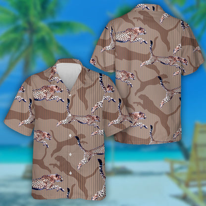 Bright Colorful Wild Exotic Leopard On Brown Hawaiian Shirt, Hawaiian Shirt Gift, Christmas Gift