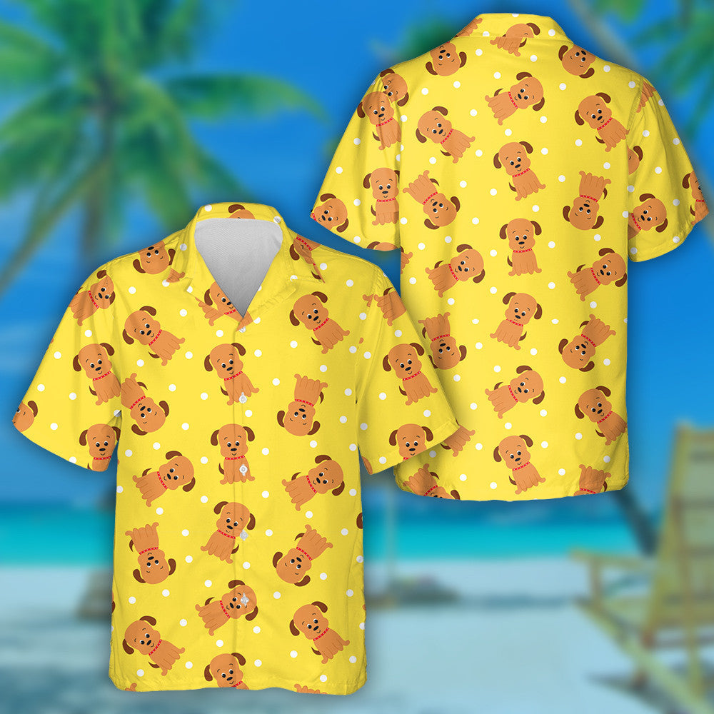 Multicolored Friendly Baby Dogs In Cartoon Background Hawaiian Shirt, Hawaiian Shirt Gift, Christmas Gift