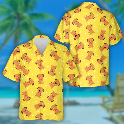 Multicolored Friendly Baby Dogs In Cartoon Background Hawaiian Shirt, Hawaiian Shirt Gift, Christmas Gift