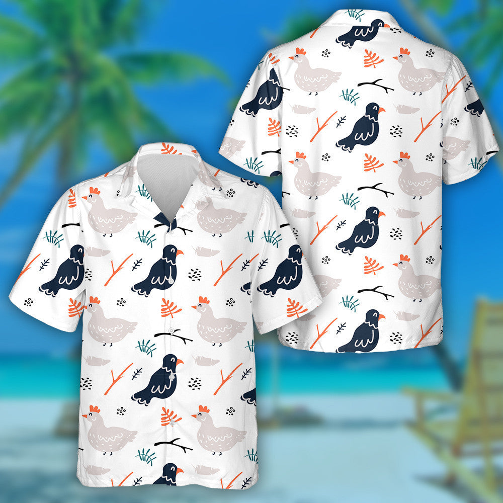 Cute Chicken And Black Raven With Plant Hawaiian Shirt, Hawaiian Shirt Gift, Christmas Gift