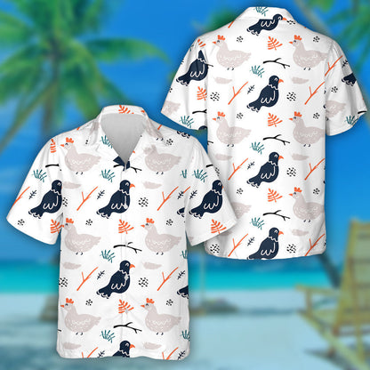 Cute Chicken And Black Raven With Plant Hawaiian Shirt, Hawaiian Shirt Gift, Christmas Gift