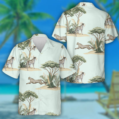 Wild African Leopard With Vintage Savanna Island Hawaiian Shirt, Hawaiian Shirt Gift, Christmas Gift