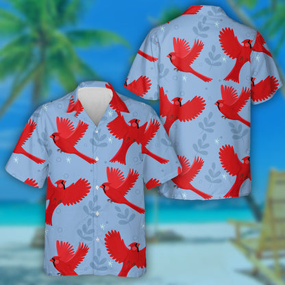 Red Cardinal Bird And Little Leaves Hawaiian Shirt,Hawaiian Shirt Gift, Christmas Gift