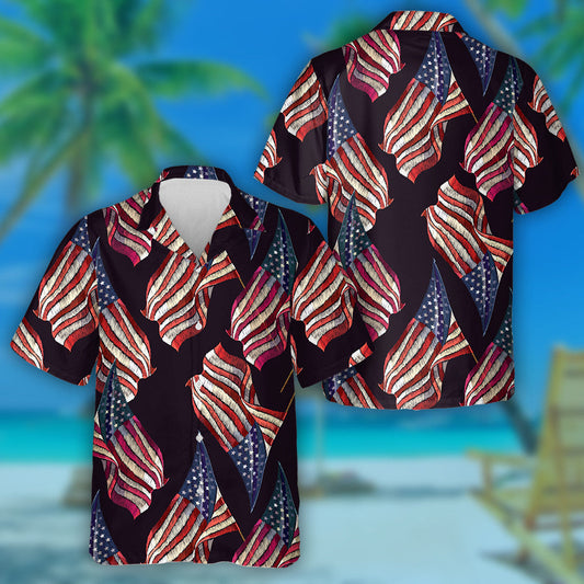 Bróidnéireacht Seanré Rippled Patrún Bratach Mheiriceá Léine Haváís, Hwaiian Le Bronntanas